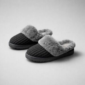 UGG Coquette Knit Slipper Mules Black Grey Sheepskin Fur 1117651 Womens 7
